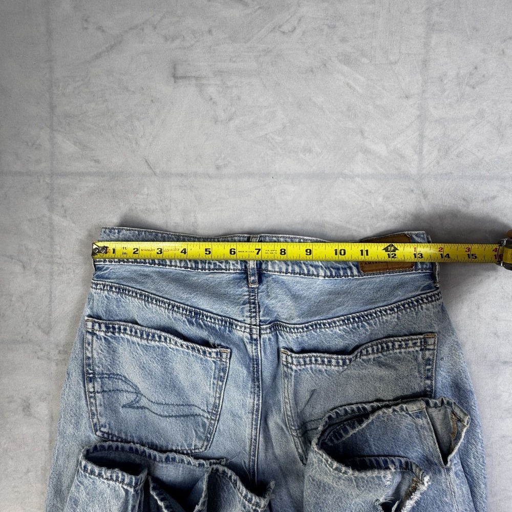 American Eagle Womens Wide-Leg Jeans Light Blue Denim High-Rise Baggy Ripped 2 - Picture 16 of 16
